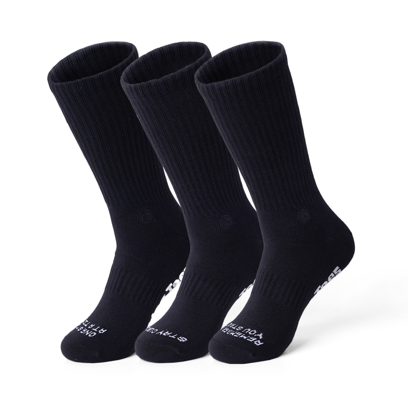 Three black socks on a transparent background